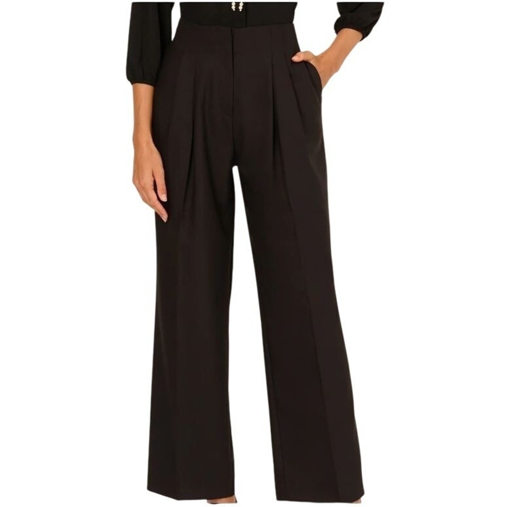 NWT Adrianna Papell Wide Leg Black High Rise Tailor Pleat Front Trousers Size 10